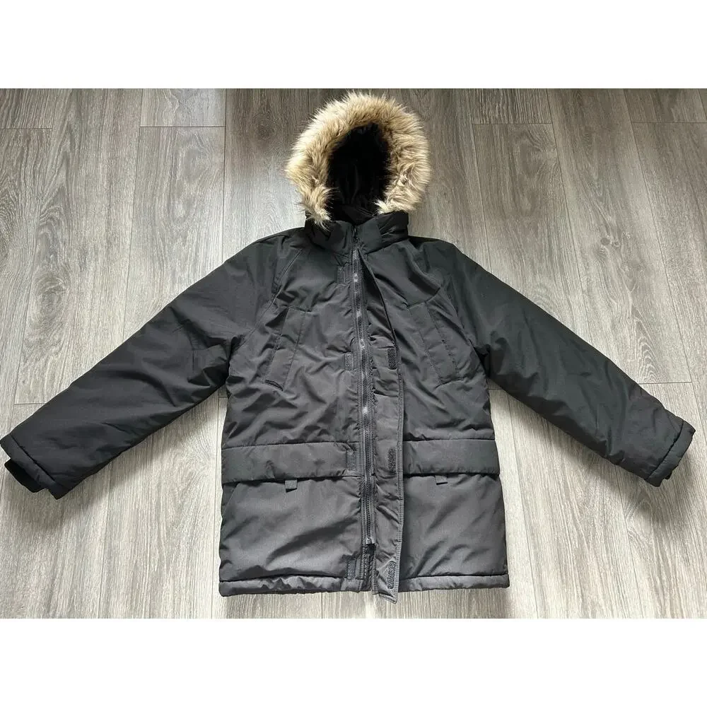 Kid’s Black Water-Repellent Padded Parka Hooded Jacket Size 16 Years